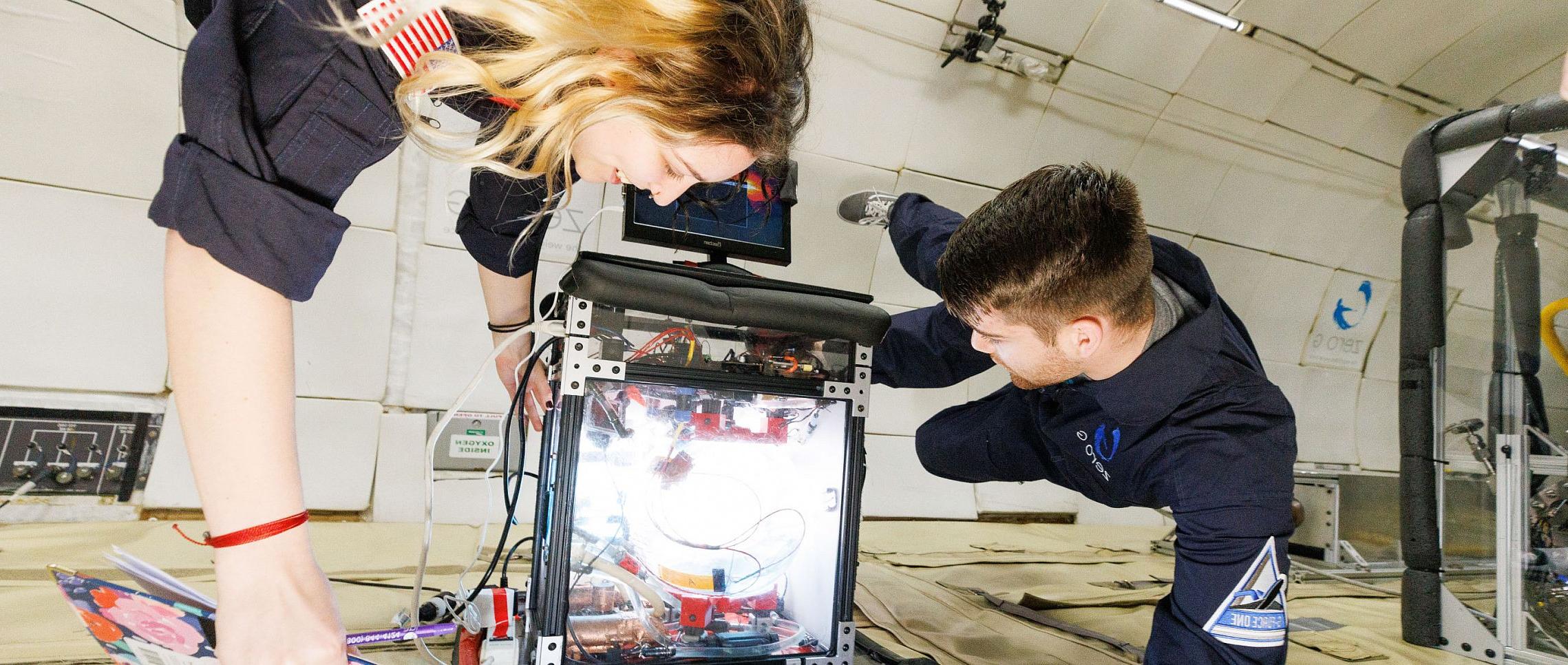 Students during their zero-gravity flight